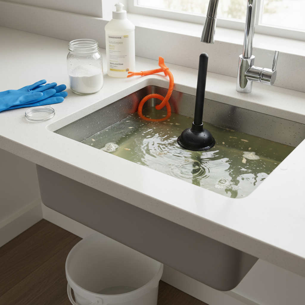 jak odetkać zlew w którym stoi woda