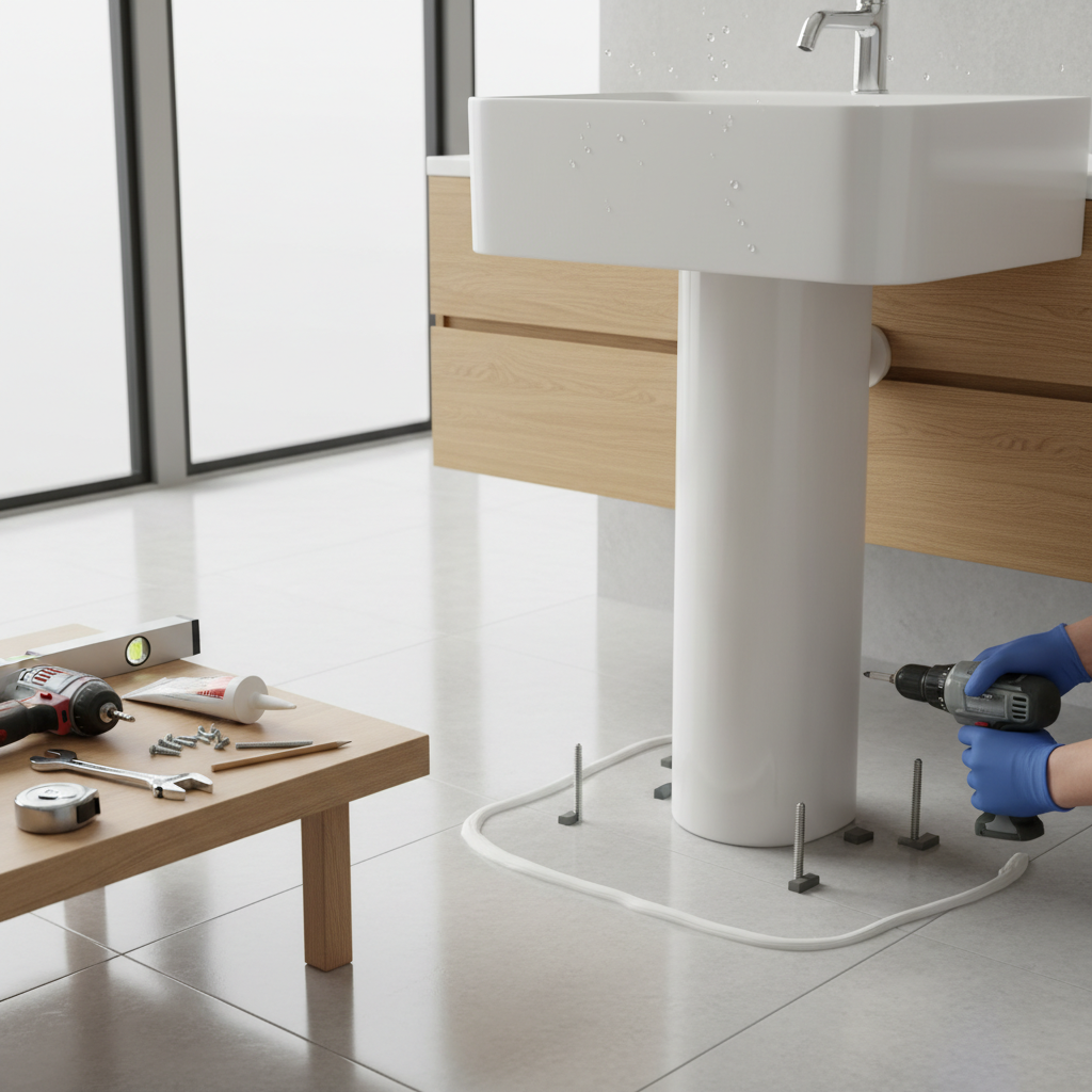 jak zamontować półpostument pod umywalkę