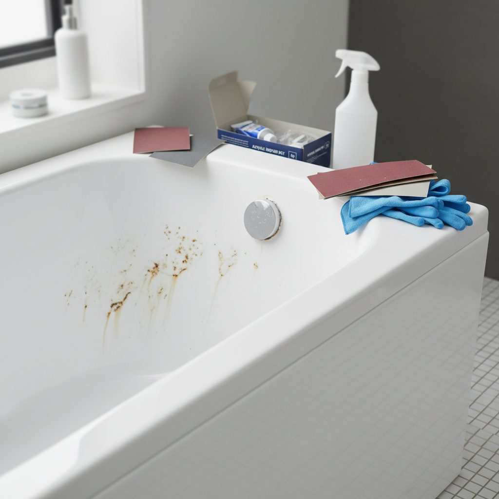 brązowe plamy na wannie akrylowej