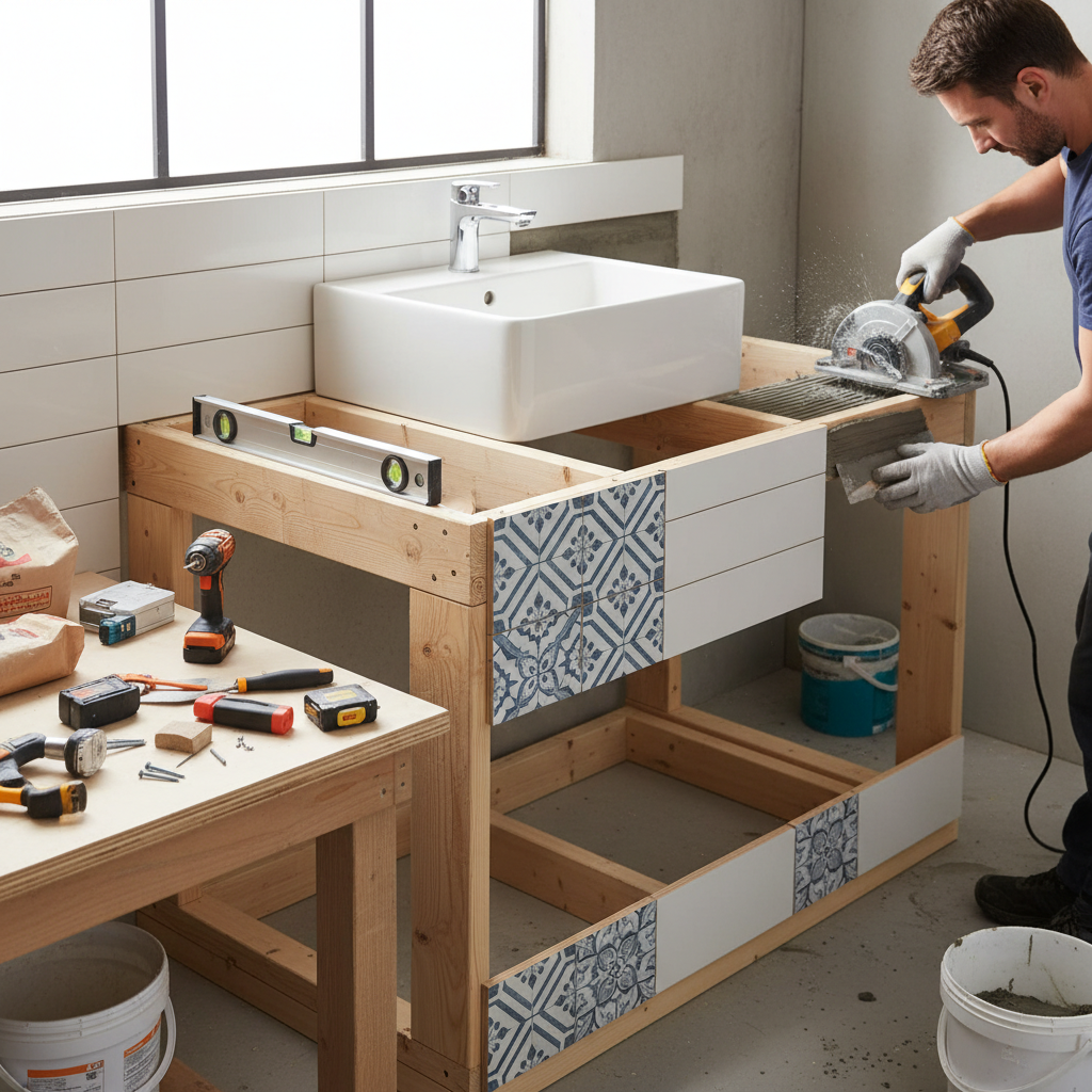 jak zrobić szafkę pod umywalkę z płytek
